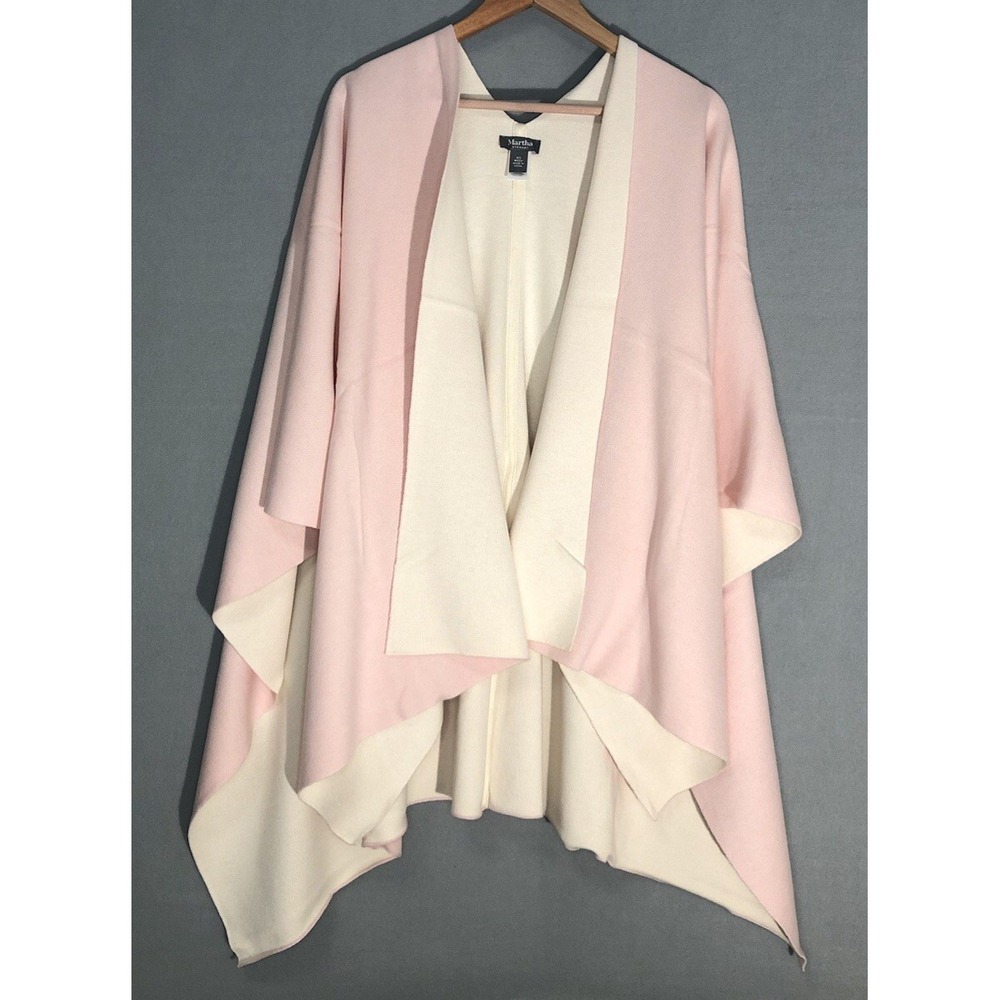 Martha Stewart Plus Pink/Ivory Knit Shawl Poncho Wrap Cape Missy Size Reversible